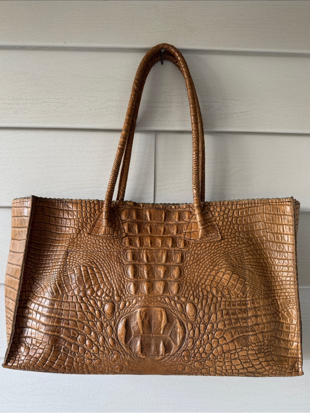 B.May Michigan Handmade Leather Croc-Embossed Essential Tote Bag - Hazel
